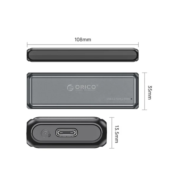 Orico DDM2-C3-G2 M.2 NVME USB-A USB-C 3.2 10Gb/s Disk Drive - Grayeng