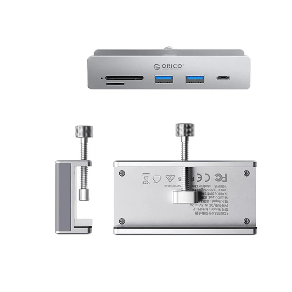 Orico MH5PC Hub Clamp-Mounted USB-C / 2x USB-A 3.2 + 1x USB-C 3.2 + 1x SD&TF - Silvereng