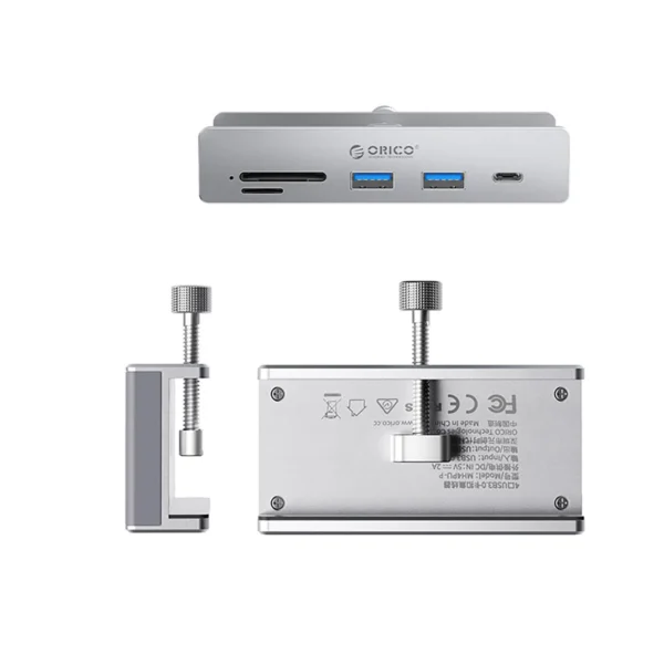 Orico MH5PC Hub Clamp-Mounted USB-C / 2x USB-A 3.2 + 1x USB-C 3.2 + 1x SD&TF - Silvereng