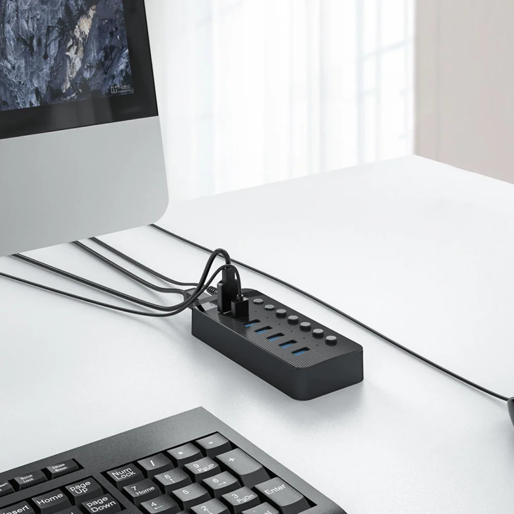 Orico CT2U3-7AB 7x USB-A 3.0 Hub with Switches - Blackeng