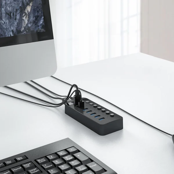 Orico CT2U3-7AB 7x USB-A 3.0 Hub with Switches - Blackeng