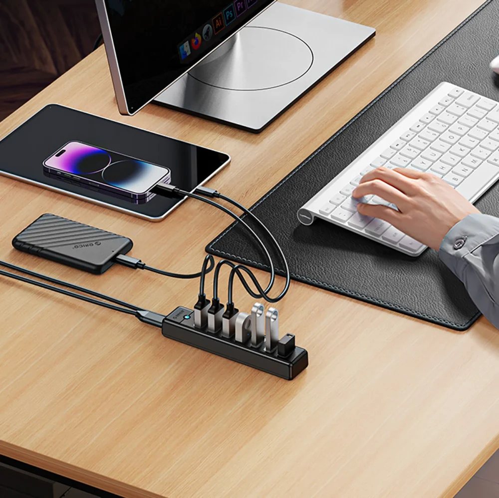 Orico PW7U-U3 hub 7x USB-A 3.0 + USB-C 5V/3A 1m - blackeng