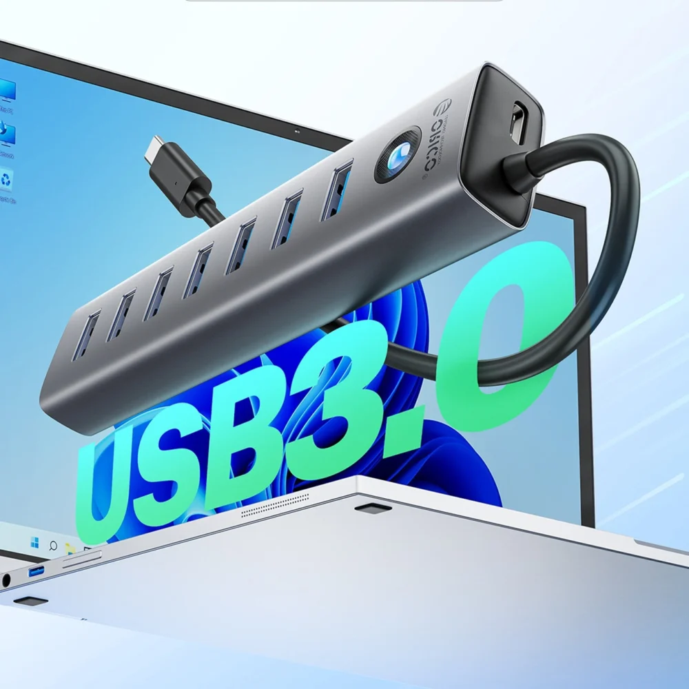 Orico CL7U-U3 hub 7x USB-A 3.0 + USB-C 5V/3A 1m - grayeng