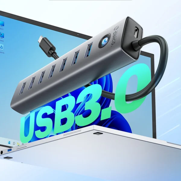 Orico CL7U-U3 hub 7x USB-A 3.0 + USB-C 5V/3A 1m - grayeng