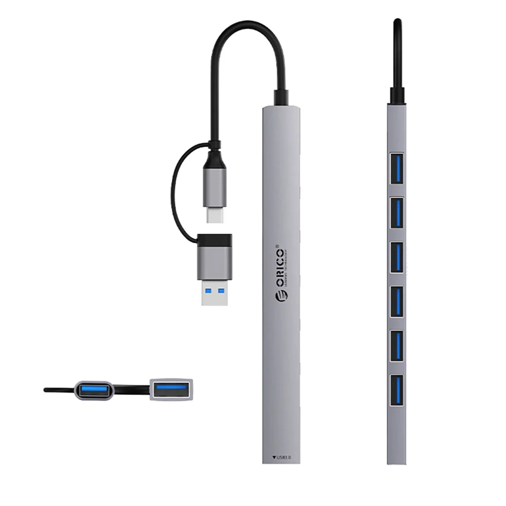 Orico YSA2-U3 USB-A/USB-C Hub Docking Station 1x USB-A 3.0 + 6x USB-A 2.0 - Grayeng