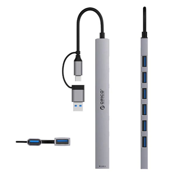 Orico YSA2-U3 USB-A/USB-C Hub Docking Station 1x USB-A 3.0 + 6x USB-A 2.0 - Grayeng