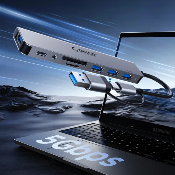 Orico YSB4-U2 USB-A/USB-C Hub Docking Station 2x USB-A 2.0 + 1x USB-A 3.0 + 1x USB-C 2.0 + 1x USB-C - Grayeng