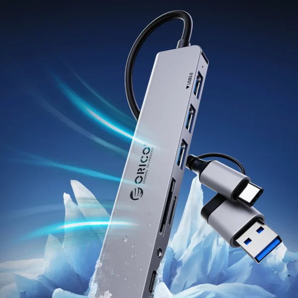 Orico YSB4-U2 USB-A/USB-C Hub Docking Station 2x USB-A 2.0 + 1x USB-A 3.0 + 1x USB-C 2.0 + 1x USB-C - Grayeng