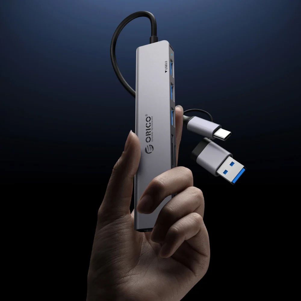 Orico YSB4-U2 USB-A/USB-C Hub Docking Station 2x USB-A 2.0 + 1x USB-A 3.0 + 1x USB-C 2.0 + 1x USB-C - Grayeng