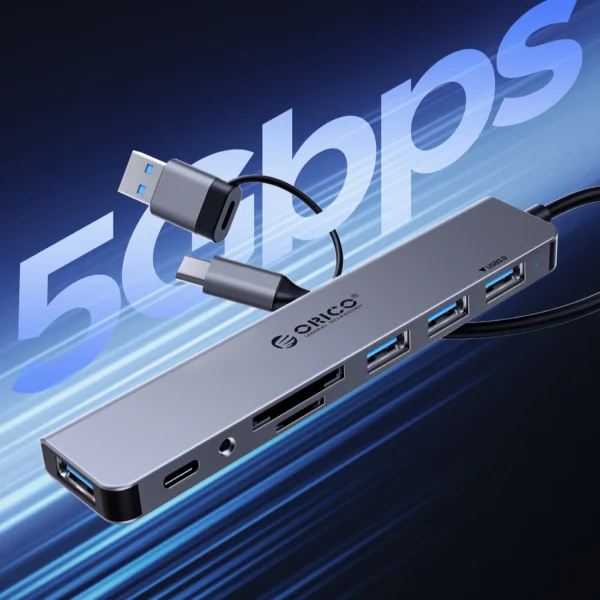 Orico YSB4-U2 USB-A/USB-C Hub Docking Station 2x USB-A 2.0 + 1x USB-A 3.0 + 1x USB-C 2.0 + 1x USB-C - Grayeng