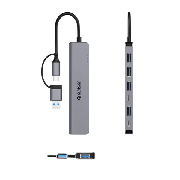 Orico YSA7-U3 USB-A/USB-C Hub Docking Station 4x USB-A 2.0 + 1x USB-A 3.0 + 2x USB-C 2.0 - Grayeng