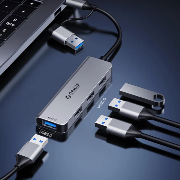 Orico YSA7-U3 USB-A/USB-C Hub Docking Station 4x USB-A 2.0 + 1x USB-A 3.0 + 2x USB-C 2.0 - Grayeng
