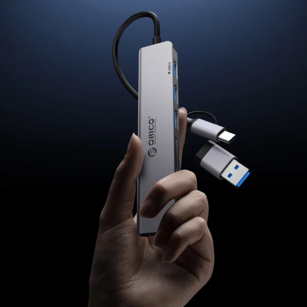 Orico YSA7-U3 USB-A/USB-C Hub Docking Station 4x USB-A 2.0 + 1x USB-A 3.0 + 2x USB-C 2.0 - Grayeng