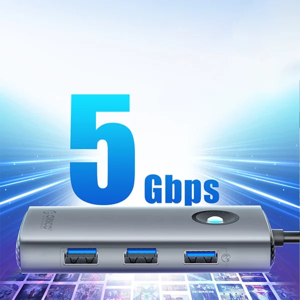 Orico PW11-5P USB-C Hub Docking Station 1x USB-A 3.0 + 2x USB-A 2.0 + 1x USB-C PD + 1x HDMI - Grayeng