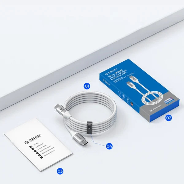 Orico CDX 60W 3A Power Delivery USB-C - USB-C 1m Cable - Whiteeng