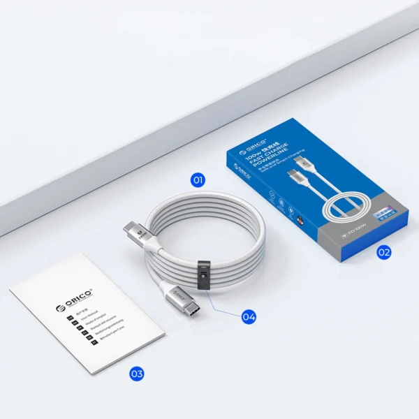 Orico CDX 100W 5A Power Delivery USB-C - USB-C 1m Cable - Whiteeng