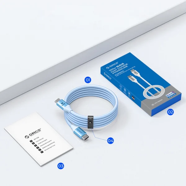 Orico CDX 100W 5A Power Delivery USB-C - USB-C cable 1m - blueeng