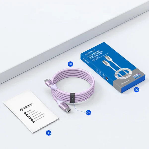 Kabel Orico CDX 100W 5A Power Delivery USB-C - USB-C 1m - fioletowypol