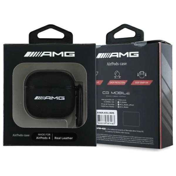 AMG Leather White Logo Case for AirPods 4 - Black / Whiteeng