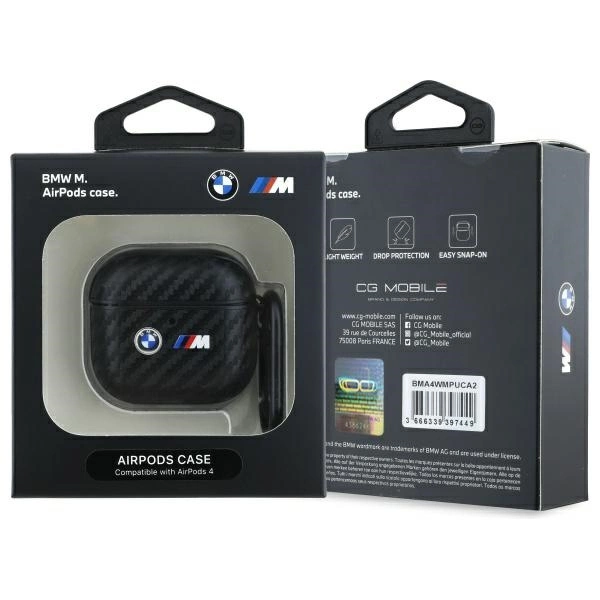 BMW Carbon Double Metal Logo Case for AirPods 4 - Blackeng