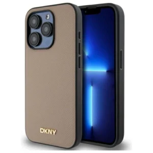 DKNY Grained Metal Logo MagSafe iPhone 15 Pro Case - Beigeeng