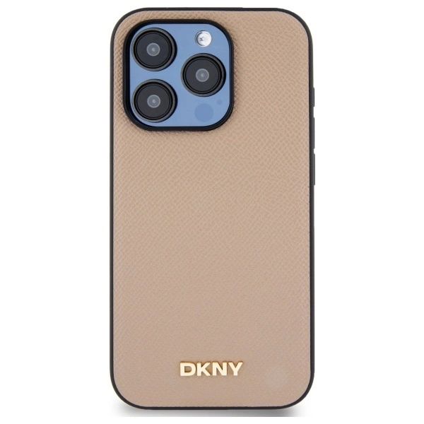 DKNY Grained Metal Logo MagSafe iPhone 15 Pro Case - Beigeeng