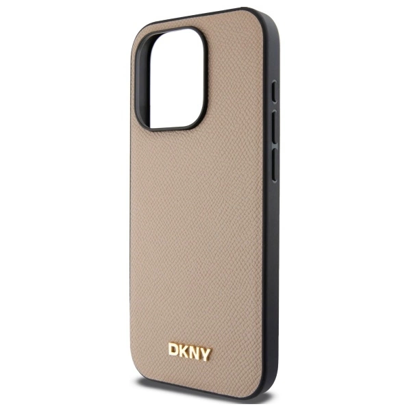 DKNY Grained Metal Logo MagSafe iPhone 15 Pro Case - Beigeeng