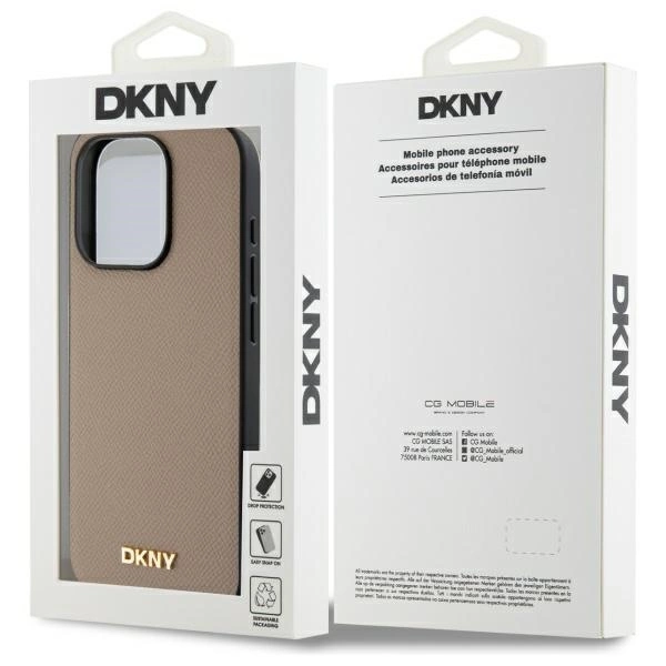 DKNY Grained Metal Logo MagSafe iPhone 15 Pro Case - Beigeeng