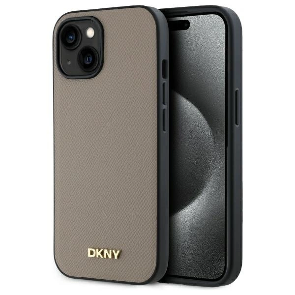 DKNY Grained Metal Logo MagSafe iPhone 15 Case - Beigeeng