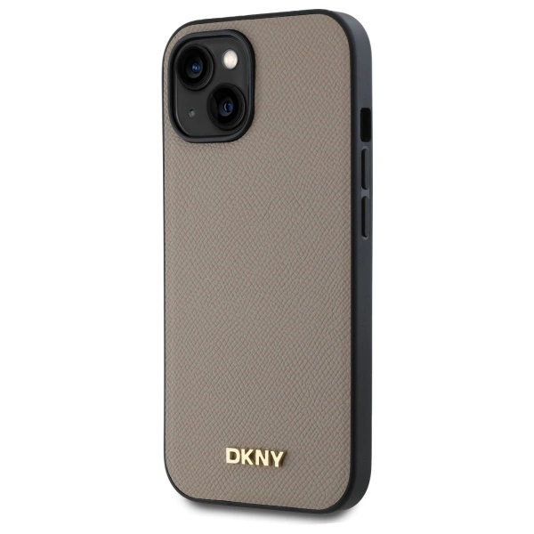 DKNY Grained Metal Logo MagSafe iPhone 15 Case - Beigeeng