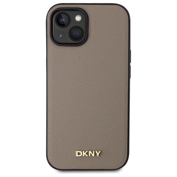 DKNY Grained Metal Logo MagSafe iPhone 15 Case - Beigeeng