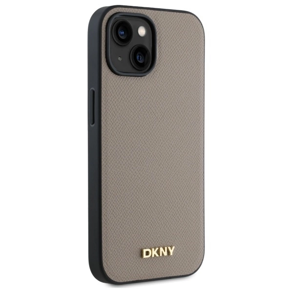 DKNY Grained Metal Logo MagSafe iPhone 15 Case - Beigeeng