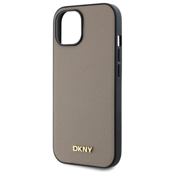 DKNY Grained Metal Logo MagSafe iPhone 15 Case - Beigeeng