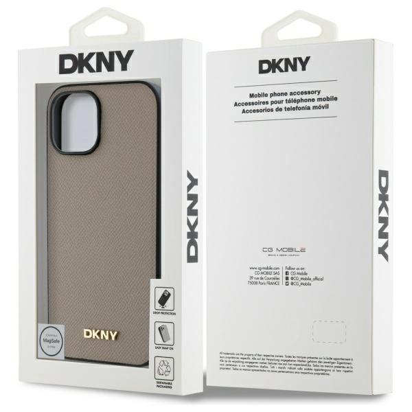 DKNY Grained Metal Logo MagSafe iPhone 15 Case - Beigeeng