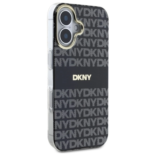 DKNY Repeat Texture Pattern With Stripe iPhone 16 Case - Blackeng