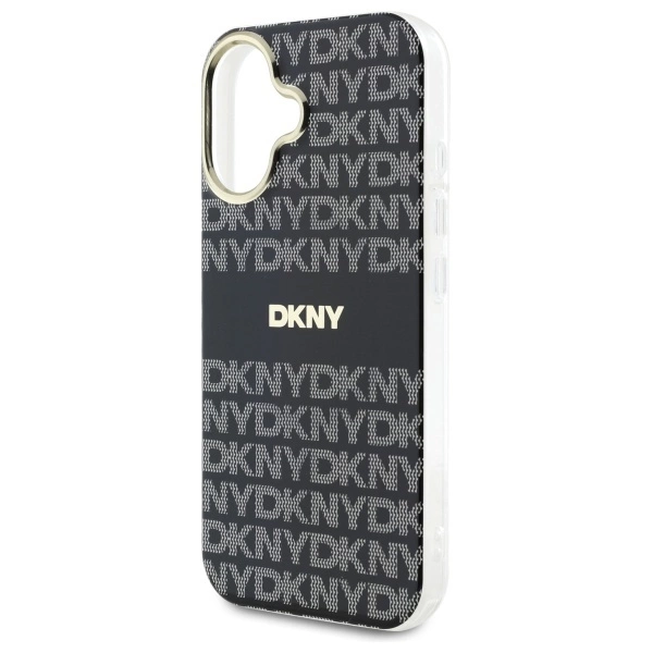 DKNY Repeat Texture Pattern With Stripe iPhone 16 Case - Blackeng
