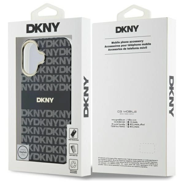 DKNY Repeat Texture Pattern With Stripe iPhone 16 Case - Blackeng