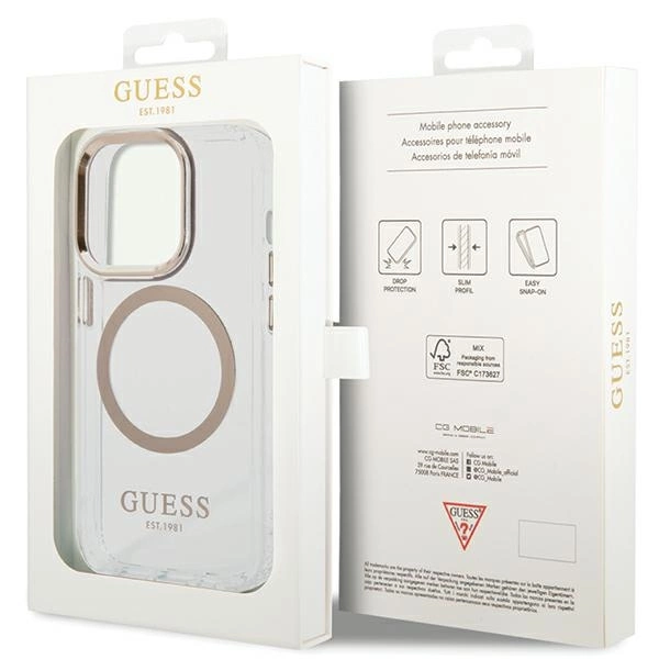 Guess Metal Outline MagSafe case for iPhone 15 Pro - goldeng