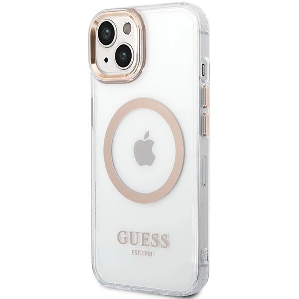 Guess Metal Outline MagSafe Case for iPhone 15 Plus / 14 Plus - Goldeng