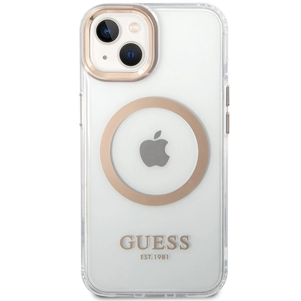 Guess Metal Outline MagSafe Case for iPhone 15 Plus / 14 Plus - Goldeng