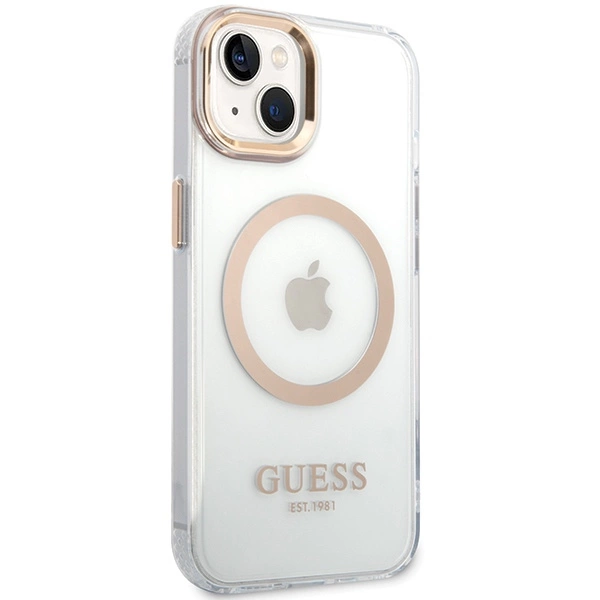 Guess Metal Outline MagSafe Case for iPhone 15 Plus / 14 Plus - Goldeng