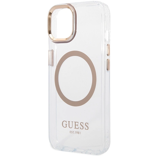 Guess Metal Outline MagSafe Case for iPhone 15 Plus / 14 Plus - Goldeng