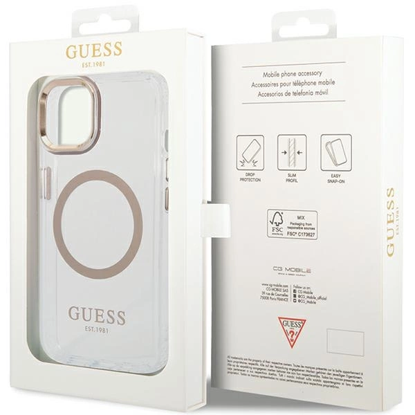 Guess Metal Outline MagSafe Case for iPhone 15 Plus / 14 Plus - Goldeng