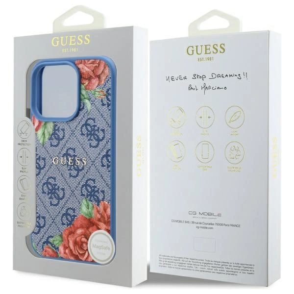 Guess 4G Flowers Print MagSafe case for iPhone 16 Pro - blueeng