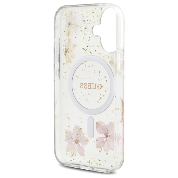 Guess Resin Flower Glitter MagSafe iPhone 16 Case - Pinkeng
