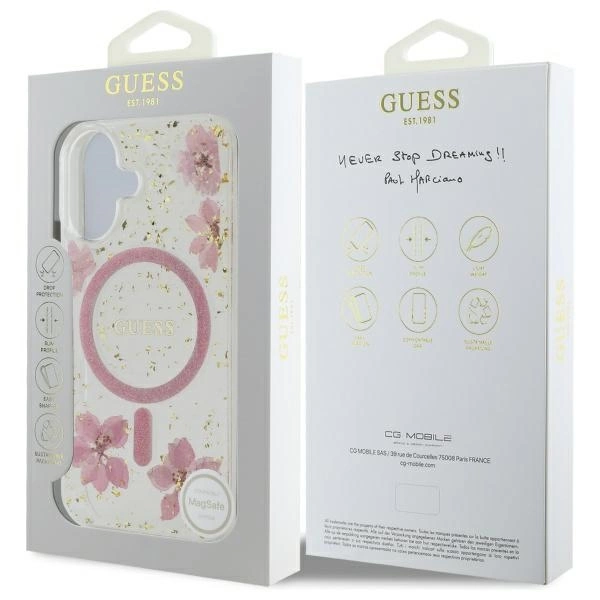 Guess Resin Flower Glitter MagSafe iPhone 16 Case - Pinkeng