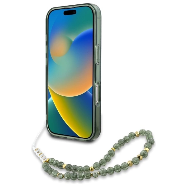 Guess IML Flowers Allover Electro With Pearl Strap MagSafe case for iPhone 16 Pro Max - greeneng