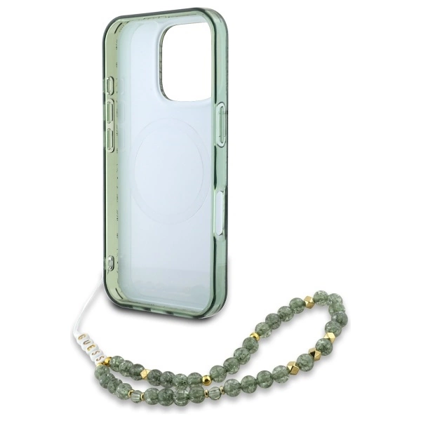 Guess IML Flowers Allover Electro With Pearl Strap MagSafe case for iPhone 16 Pro Max - greeneng