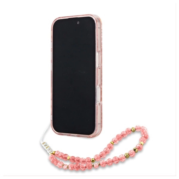 Guess IML Flowers Allover Electro With Pearl Strap MagSafe case for iPhone 16 Pro Max - pinkeng