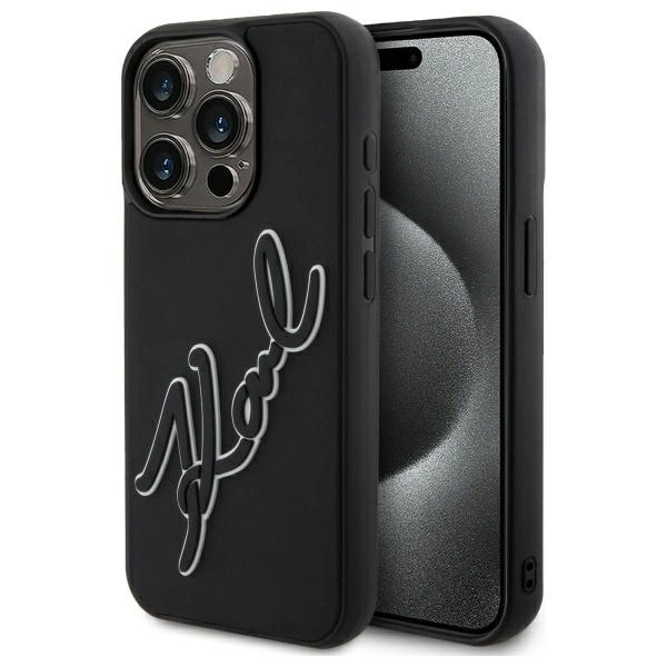 Karl Lagerfeld 3D Rubber Signature Case for iPhone 15 Pro Max - Blackeng